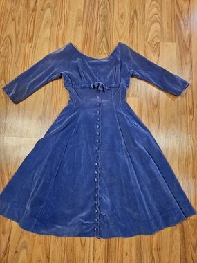 Vintage 1950-60s Jonathan Logan Blue Velvet Dress